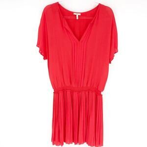 Joie Bryton Pleated Blouson Dress Coral Size M